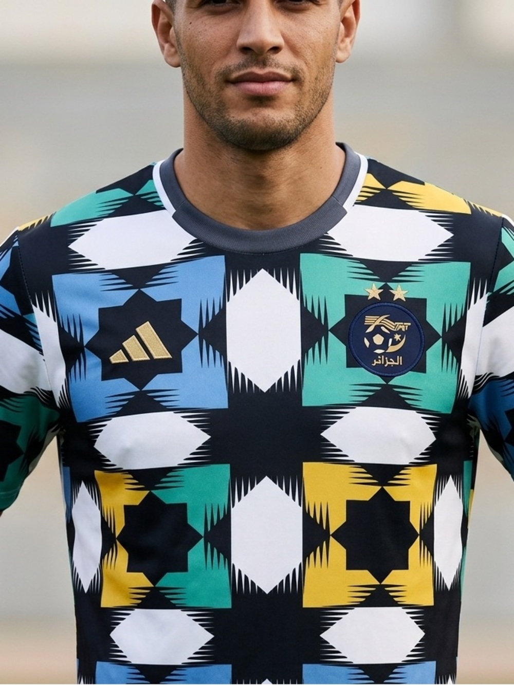 adidas Black, White and Teal Geometric Soccer Jersey